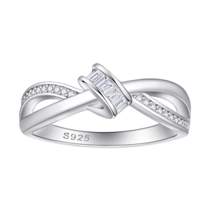Proveedor de Joyería, Bajo MOQ, Plata de Ley 925, Baño de Rodio, Alta Calidad, Anillo Moderno con Diseño de Lazo y Circonitas, Resistente al Deslustre - Product Image 1