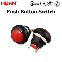 Interruptor de Botón Pulsador de Plástico HBAN de 12 mm, Cabeza Abombada, 3A/5A 250V/125V 1NO IP68, Momentáneo, 2 Pines, Impermeable, para Control Industrial