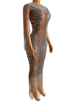 NOVANCE Y2250 Nouveautés 2022 Robe de Soirée Été à Franges Argentées Cristallines, Robe Blanche Scintillante Sexy Attire Tous les Regards pour Tapis Rouge Fête
