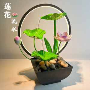 Fontaine d'eau de bureau Lotus avec rétroéclairage, décoration Feng Shui rectangulaire pour bureau, salon, entrée, ornement paysager - Product Image 2