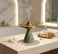 Brûleur d'encens de luxe en marbre vert, Mabkhara Bakhoor fait main, brûleur de Bakhoor en pierre naturelle, porte-oud pour la décoration de salon et de maison