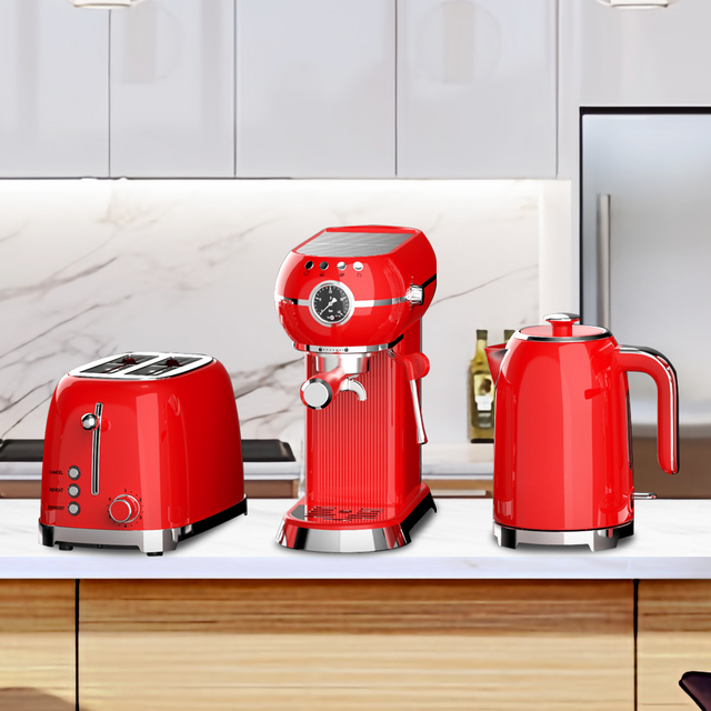 Retro Stainless Steel Electric Coffee Maker and Toaster Set Household Appliance with Brew System