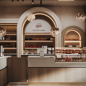 Vitrine de présentation de pâtisserie sur mesure, comptoir moderne pour pâtisserie, présentoirs en bois pour magasin de desserts avec éclairage LED - Product Image 3