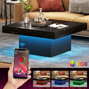 Living Room Furniture Square Coffee Table Light Up LED Wood Cocktail Table For Sale