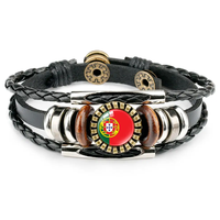 Bracelet en cuir vintage avec drapeau du Panama, drapeaux nationaux du monde, bracelet multicouche de style punk, orné de cristaux, personnalisé