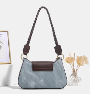 Wholesale New Fashionable Denim <b>Fabric</b> Crossbody Shoulder <b>Bag</b> Faux Leather Ladies Tote Handbags Underarm <b>Bag</b> - Product Image 2