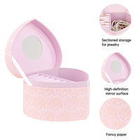 Yiyu Vente en gros Boîte à bijoux personnalisée motif cœur rose écologique avec miroir, organisateur de bijoux en papier rose en vrac pour bagues, boucles d'oreilles, cadeaux