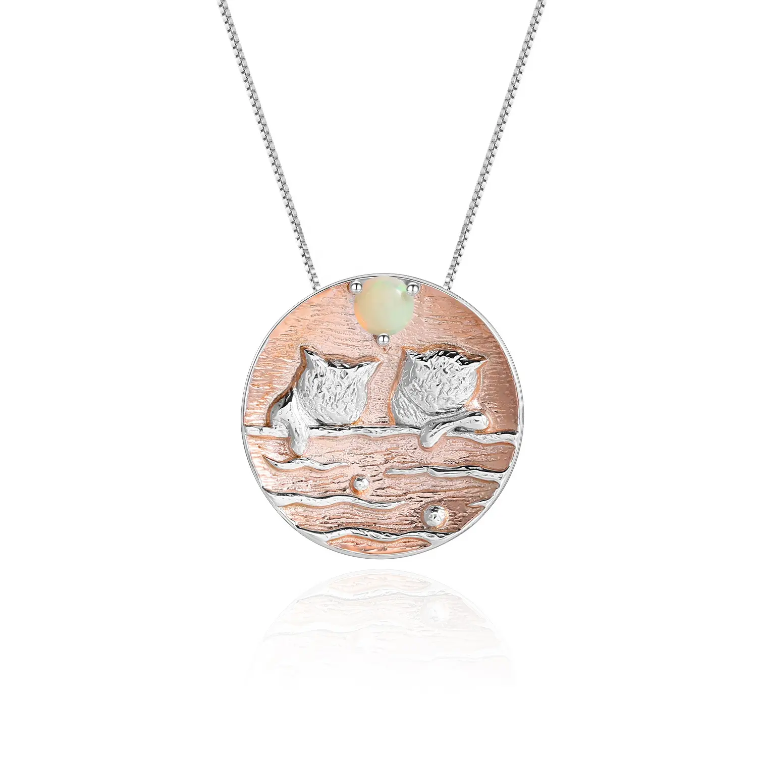 C8092, натуральный Эфиопский Опаловый камень, Серебряное 925 ожерелье с двумя кошками, кулон для девочек