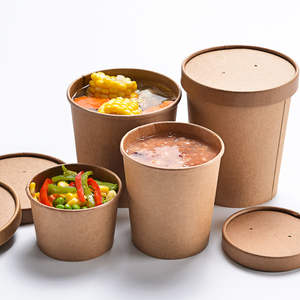 Taza de sopa de papel Kraft desechable con tapa de estampado de lámina dorada Envasado de alimentos de sopa caliente Tazón de papel Kraft Ecológico y reciclable - Product Image 1