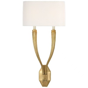 Lampada da Parete di Lusso in Ottone Dorato con Paralume in Lino, Illuminazione Moderna per Soggiorno e Camera da Letto, Applique con Paralume in Tessuto - Product Image 1