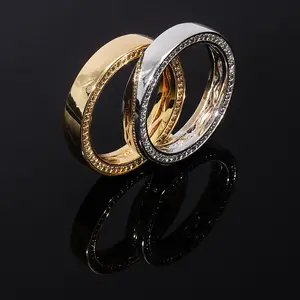 Men's Ring 925 Silver Zircon Iced RING Fashion Hip Hop Jewelry Micro Inlay Electroplating 18 K Gold Plating Smooth Ring