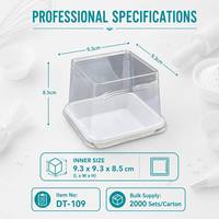 Boîte à gâteau et à pain individuelle transparente de qualité alimentaire, petite et carrée, en PET rigide avec couvercle transparent antidérapant, emballage jetable