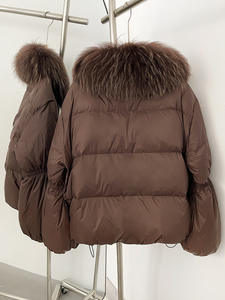 OUDINA Nieuwe Mode Korte Witte Eendenveren Dikke Warme Lantaarnmouw Vosbont Jassen Dames Donsjas - Product Image 3