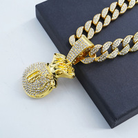 Sac à argent de style hip-hop chinois, pendentif symbole du dollar et chaîne cubaine, bijoux sertis sur toute la surface, tendance dans les rues d'Europe et d'Amérique