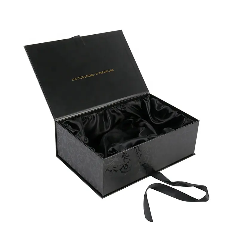 Custom logo luxury black magnetic gift box clothing shoes packaging hair wig satin lining box paper boxes