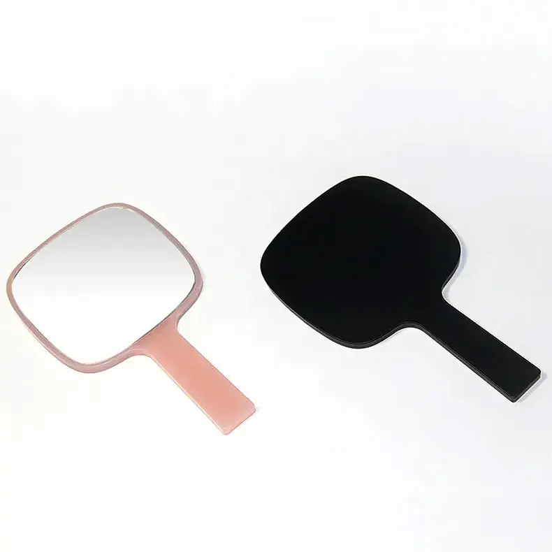 Kaca HD OEM populer cermin rias genggam Logo pribadi cetakan Salon kecantikan hadiah iklan perusahaan cermin genggam melengkung