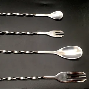 Stainless Steel Bar Spoon Double Headed Stirring Spoon Cocktail Mixing Rod Spiral Stirring Rod Dual Purpose