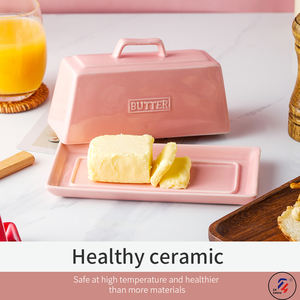 Beurrier <span class=keywords><strong>rectangulaire</strong></span> en <span class=keywords><strong>porcelaine</strong></span> céramique multicolore Offres Spéciales avec couvercle Beurre en liège - Product Image 3