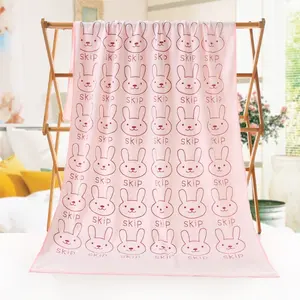 Multi purpose pink microfiber shower bath towel cartoon animal character printed body drying towel