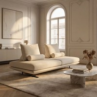 Canapé-lit beige minimaliste moderne, canapé d'angle en tissu de luxe pour salon et petit appartement