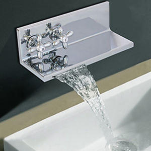 <span class=keywords><strong>Robinet</strong></span> de lavabo <span class=keywords><strong>mural</strong></span> moderne en laiton chromé poli avec deux leviers et valve en céramique, mitigeur pour lavabo - Product Image 4