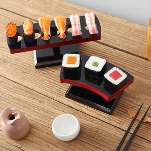 Support à baguettes en plastique de style japonais, rectangulaire noir, design oriental, pour service de sushis, plat à glace, support à baguettes - Product Image 4