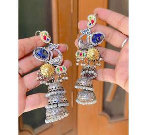 Nouvelle arrivée plaqué argent personnalisé Pachi Kundan lustre boucles d'oreilles léger décontracté multi couleur fête porter - Product Image 2