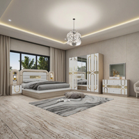 DAVINI Ensemble de chambre à coucher moderne pour hôtel avec tête de lit éclairée et rangement, 5+ tiroirs réglables, tailles Queen/King/Full, MDF/Bois, finition brillante