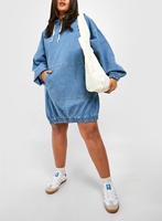 Robe en jean bleu de grande taille pour femmes à manches longues robe pull en jean à capuche grande taille personnalisée