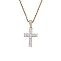 Collier chaîne corde avec pendentif croix CZ glacé CN393, plaqué or/argent, en laiton, bijoux de mode hip-hop, cadeau unisexe pour fête