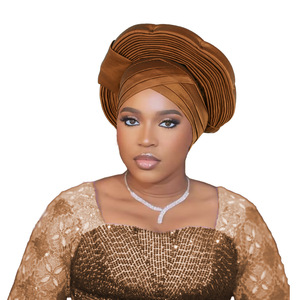Couvre-chef femmes nigérian Aso Oke Bonnet <span class=keywords><strong>mode</strong></span> taille libre <span class=keywords><strong>femme</strong></span> africaine Sego Headtie - Product Image 5