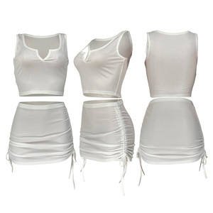 <span class=keywords><strong>2023</strong></span> mode sans manches gilet haut court et jupe 2 pièces robe ensemble Super-élastique Club été <span class=keywords><strong>tenue</strong></span> femmes deux pièces ensemble vêtements - Product Image 6