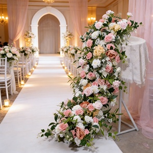 Chemin de table en fleurs artificielles en <span class=keywords><strong>soie</strong></span>, rose, fait main, moderne, pour décoration de table ou allée, deux mètres, rangée rose pour événements - Product Image 1