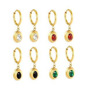 Modernos Pendientes de Aro Colgantes de Acero Inoxidable con Baño de Oro de 18K y Circonitas Cúbicas de Colores para Mujer, Venta al por Mayor - Product Image 5