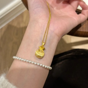 Nieuwe Chinese Stijl Diamant Ingelegde Geborstelde Kleine Gelukstas Hanger Ketting Licht Luxe Zijden Portemonnee Sleutelbeenketting - Product Image 3