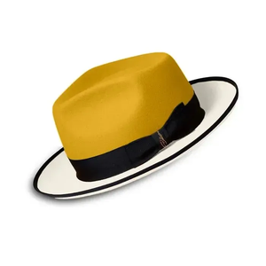 Sombrero Fedora de lana amarillo con banda negra y borde blanco, unisex, talla para adultos 56-58 cm, estilo europeo informal - Product Image 2