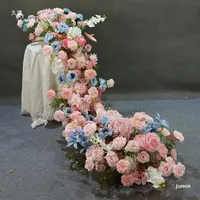 Présentoir de table de mariage de style occidental Nouvel arrangement de table longue Décoration de thème floral Centres de table de mariage Décorations de table
