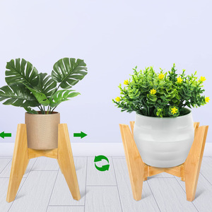 Support de pot de fleurs d'intérieur en bois, forme croisée simple, plateau rotatif pour plantes succulentes et Pothos, design moderne et minimaliste pour salon - Product Image 1