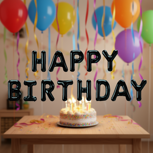 Globo Metálico Negro con Forma de Letra 'Party Love Happy Birthday' de 45 cm, Decoraciones para Fiestas - Product Image 1