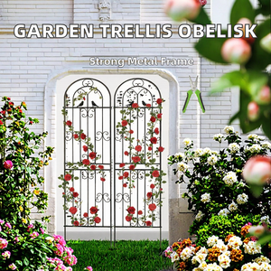 Obélisque de jardin moderne pour l'extérieur, treillis robuste en métal, hauteur 95 cm, facile à assembler, support pour plantes grimpantes et légumes - Product Image 2