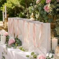 Sac fourre-tout de mariage sur le thème du jardin, sac à dragées floral en gros, sac de mariage en papier grainé avec poignée en ruban de satin, sac fourre-tout de mariage sur le thème du jardin