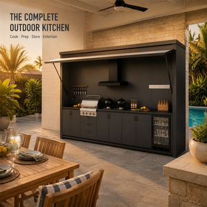 Pergola couverte pour cuisine extérieure avec four à pizza, barbecue <span class=keywords><strong>Kamado</strong></span>, plan de travail en granit, station de cuisson BBQ personnalisée pour villa côtière - Product Image 3
