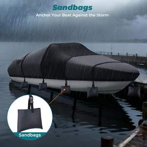 ผ้าคลุมเรือ 17-19 ฟุต ผ้าอ็อกซ์ฟอร์ด 600D พร้อมถุงทรายสำหรับเรือคายัคและเรือทริมารัน ป้องกันน้ำและฝุ่น - Product Image 1