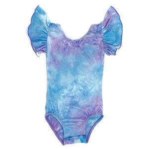 Mélange de couleurs <span class=keywords><strong>pastel</strong></span> Tie Dye Toddler Kids Ballet Leo Colorful Rainbow Tie Dye Baby Girls Flutter Sleeve Justaucorps avec boutons-pression - Product Image 2