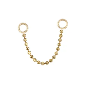 Calendo Custom 14 Karat Tinny Solid Gold Nose Stud Nipple Piercing Bead Chains Pierced Chain Earrings