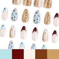 Faux ongles à presser en amande, motif écaille de tortue, 24 pièces, faux ongles léopard à bout français, couleurs mélangées rétro, pour manucure
