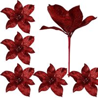 Nouvelle branche de fleur de Noël artificielle, fausse fleur avec accents de paillettes dorées, couronne de Noël en plastique, décoration pour arbre de Noël