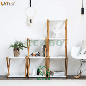 Durable Bamboo Corner Book <strong>Shelf</strong> Modern Bookshelves Made of Bamboo Wooden Stand <strong>Ladder</strong> <strong>White</strong> With 4 Tiers - Product Image 4