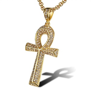 Pendentifs Croix Égyptienne Ankh Clé de Vie en Cristal Diamant Plaqué Or Faits à la Main de Haute Qualité - Product Image 1