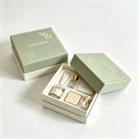 Boîte de luxe personnalisée avec couvercle rigide et base, vert sauge, dorure à chaud, avec insert en mousse pour bougies, savons, parfums, soins de la peau, cadeaux, vente en gros